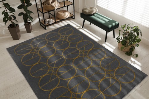 Exclusive Modern Rug "EMERALD" stylish glamour circles GREY / GOLD High Quality - Picture 3 of 6