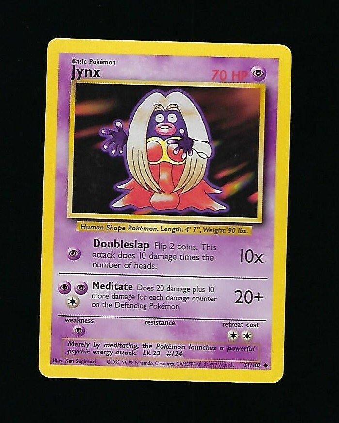 Jynx 31/102 Pokemon Card Unlimited Edition Rare Non Holo Base Set 1999 NM/M
