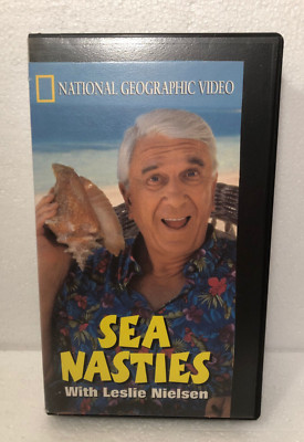Sea Nasties With Leslie Nielsen (VHS) National Geographic, Former Library Copy