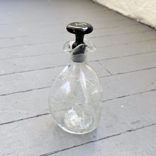 Blenko Art Glass MCM Clear Green Crackle Pinch Bottle Decanter Stopper No. 49 - Picture 3 of 13