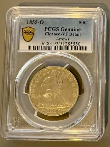 1855-O Arrows Seated Liberty Half Dollar PCGS Certified VF Detail (Cleaned)