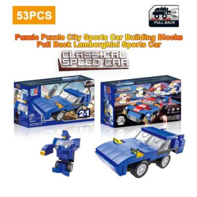 Build A Brick x53 Teile 2in1 Kit | Classic Speed Car Blau Lamborghini & Roboter
