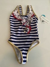 Jantzen Girls Size 5 Nautical Anchor Print 1 Piece Swimsuit 48 New