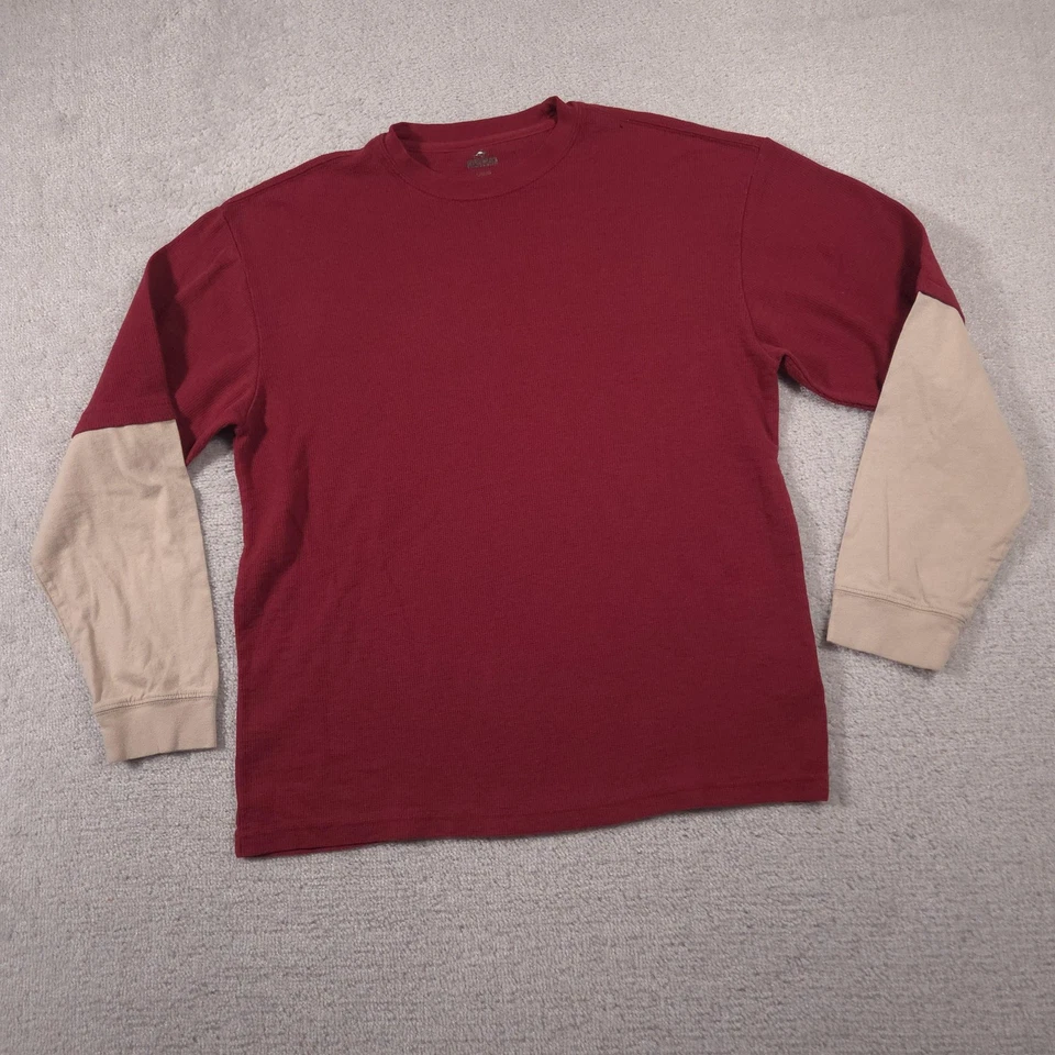 Camisa masculina RedHead grande bege vermelha térmica manga longa aparência em camadas casual - Imagem 2 de 4