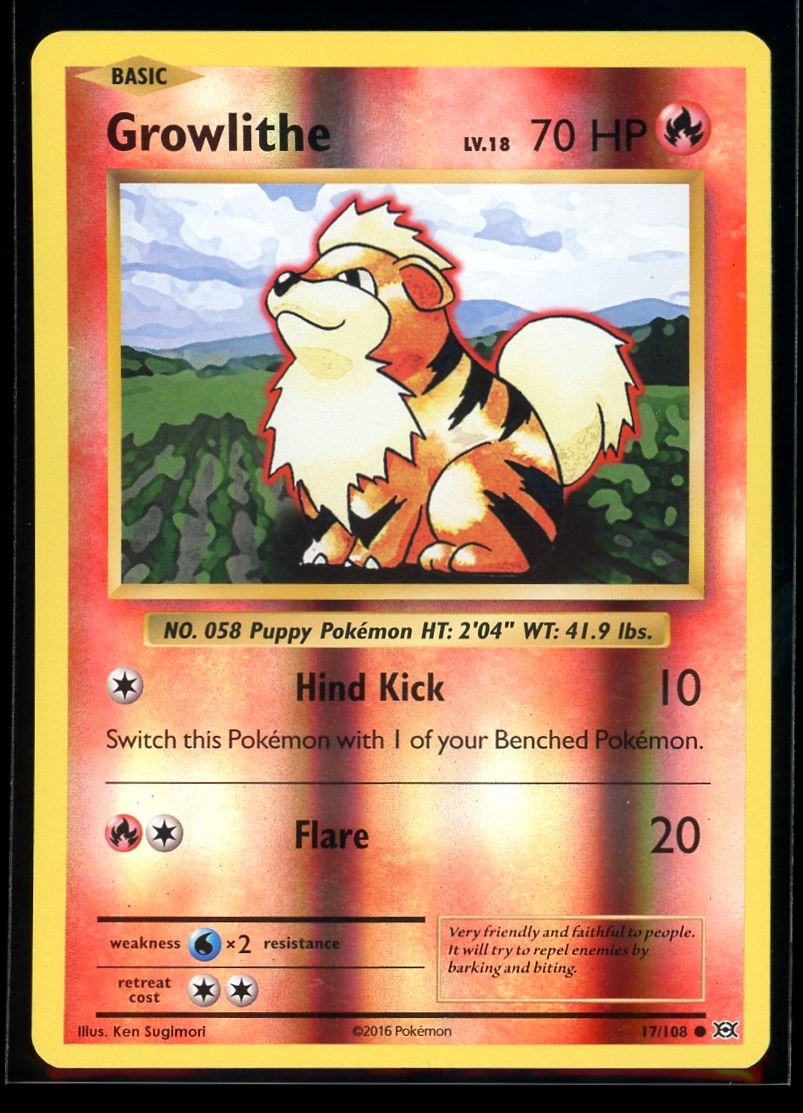 2016 XY - Evolutions Growlithe Reverse Holo Pokemon Card #17