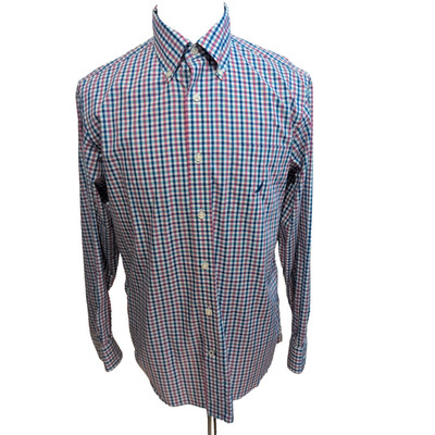 Nautica Classic Fit Shirt M Kariert Rot Blau Logo Blau Baumwolle Langarm