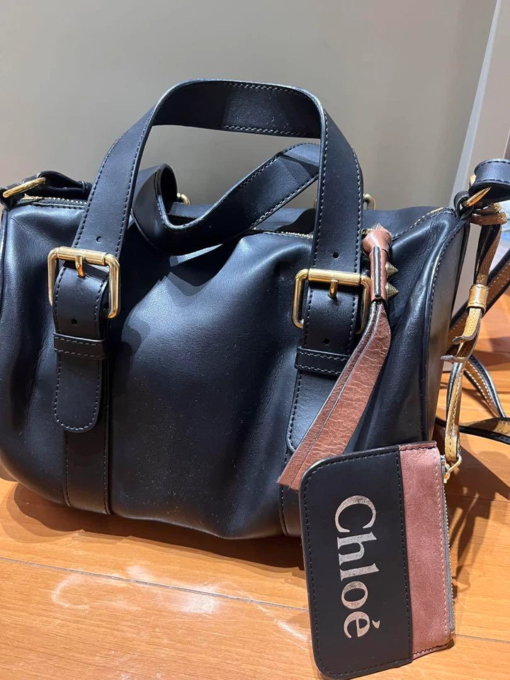 Chloé Sam Mini Boston Bag Black Leather 2WAY Shoulder Handbag W/Pouch USED cute - Image 2 of 4