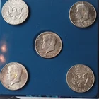 1964 Kennedy Half Dollar Silver Coins Lot of 5 Circulated 50C 0.9 Fineness