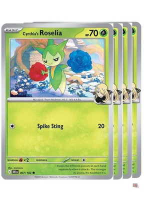 4x Cynthia's Roselia 007/182 Pokemon TCG Playset  SV10: Destined Rivals