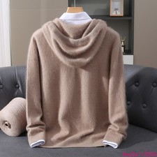 Men's Solid Color Hooded Pullover Knitted Sweater Loose Casual Top Outdoor Wear