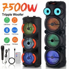 Party Speaker with Microphone 3 Woofers RGB Light TWS Bluetooth USB AUX FM Radio
