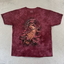 Camisa De Colección The Mountain Para Hombres 3XL Rojo Dragón Tinte Manga Corta Fantasía Y2K