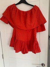Asos red embroidery anglaise playsuit size 10