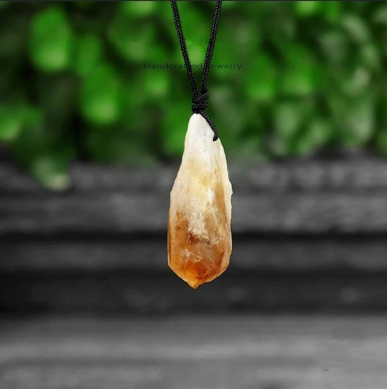 Collar Espiritual Colgante Cristal Citrino Crudo Equilibrio Curativo Mujeres Hombres Foto 4 de 4