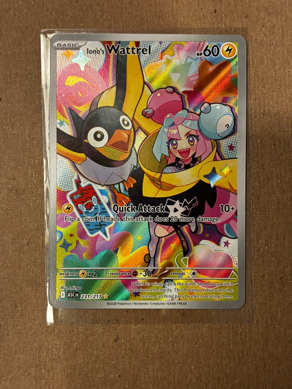 Pokemon TCG Iono’s Wattrel 231/217 Full Art (IR) NM+ Ascended Heroes Clean