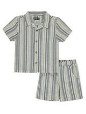 S1ope Boys' 2-Piece Linen Cabana Shorts Set Outfit Color: blue Size: 4