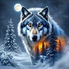 Wolf 5D Diamond Art Kits for Adults Beginners,Winter Forest DIY Full KM276-1