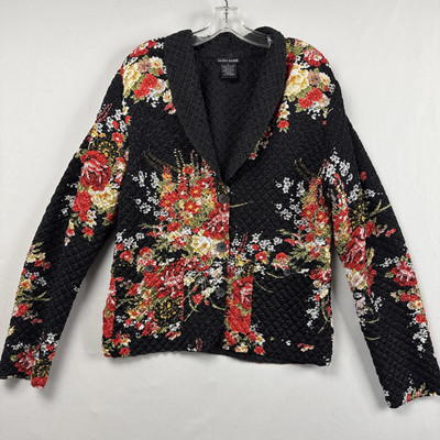 Tania Nardi Jacket Size S Button Up Artsy Crinkle Floral Black Reversible