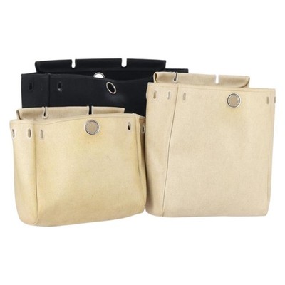 HERMES Her bag Hand Bag Canvas Coated Canvas 3 Set Beige Black Auth bs30411
