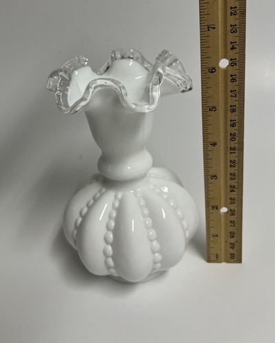 Vintage Fenton White Milk Glass Ruffled Rim Vase - Picture 6 of 7