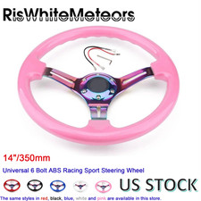 14 350mm Universal Abs Deep Dish Racing Steering Wheel 6 Bolt Drift Pink