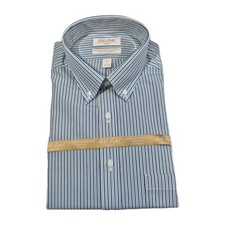 Roundtree Yorke Gold Label Men Shirt Size 16.5 33 Blue Green Poplin Slim Fit 62