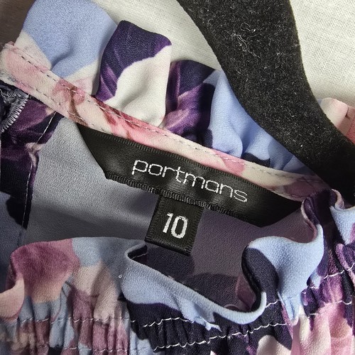 Portmans Size 10 Long Sleeve High Ruffle Neck Purple Floral Print Blouse 19"Bust - Picture 5 of 13