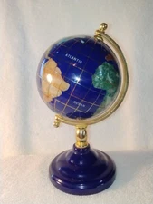 Vintage Desktop Small Globe Inlaid Semi-Precious Stones / 6" T