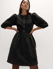 Marks & Spencer Womens Cotton Midi Skater Dress in Black Denim - M&S