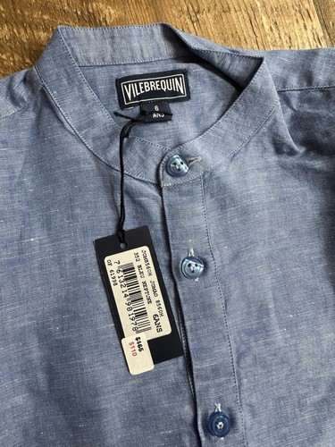 NWT Authentic Vilebrequin Long Sleeve Shirt Linen Cotton Blue Beach 6 Years - Picture 2 of 5