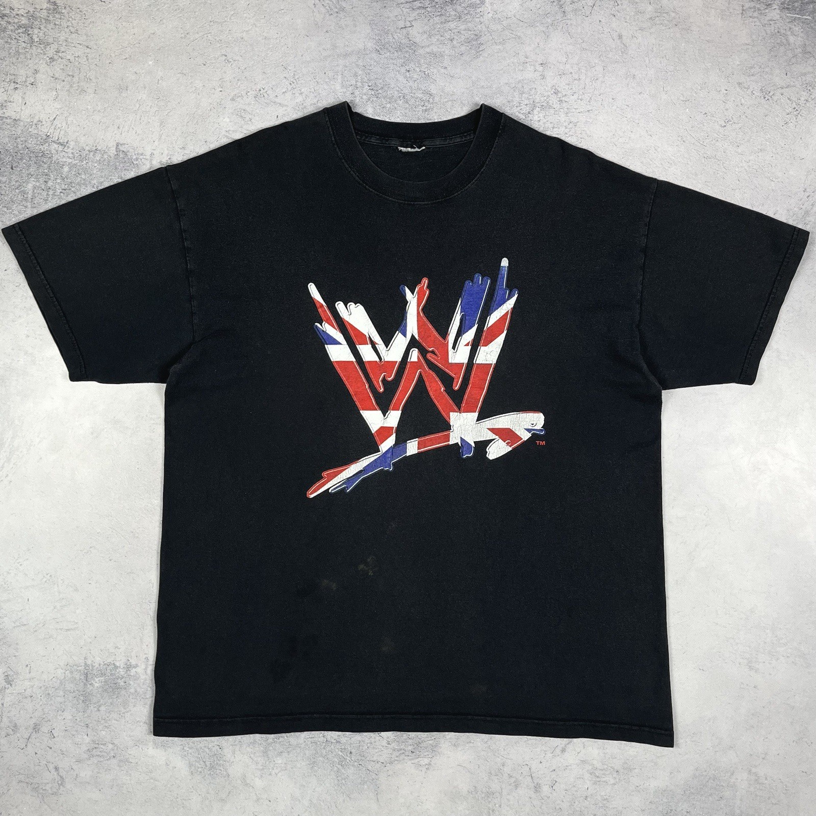 Vintage Wrestlemania WWE Big Logo Short Sleeve T Shirt 00’s Size XL Faded Black image 2