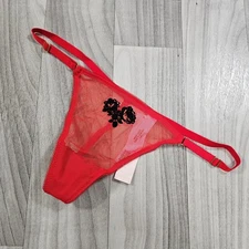 Victoria's Secret VERY SEXY Mesh Adjustable V-String Panty, Red with Black Roses