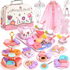 Tea Party Set for Little Girls, 63Pcs Pretend Play Toys, Princess Dress up Tea T