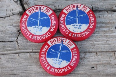 ~~~ VINTAGE LOT OF 3 MACHINISTS & AEROSPACE WORKERS DISTRICT 751 PINS ~~~