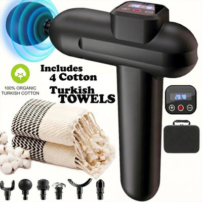 20-Speed Massage Gun with 4 Turkish Organic Cotton Towels   Deep Tissue Percussi