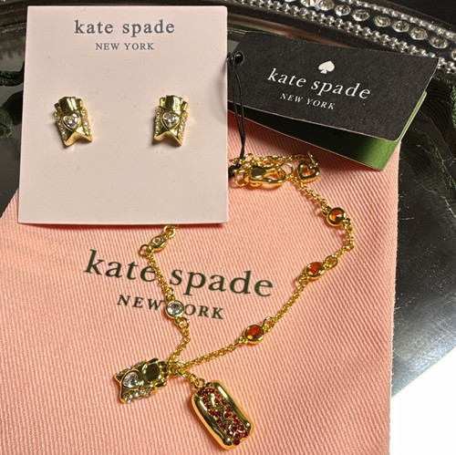 kate spade new york Yellow Gold Plated Crystal Heart Earrings & Bracelet Set