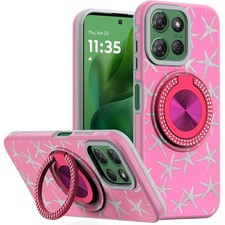 For Moto G Power 2025/26 Case Printed Design w/ Bling 360 Stand Tempered Glass
