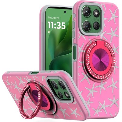 For Moto G Power 2025/26 Case Printed Design w/ Bling 360 Stand + Tempered Glass