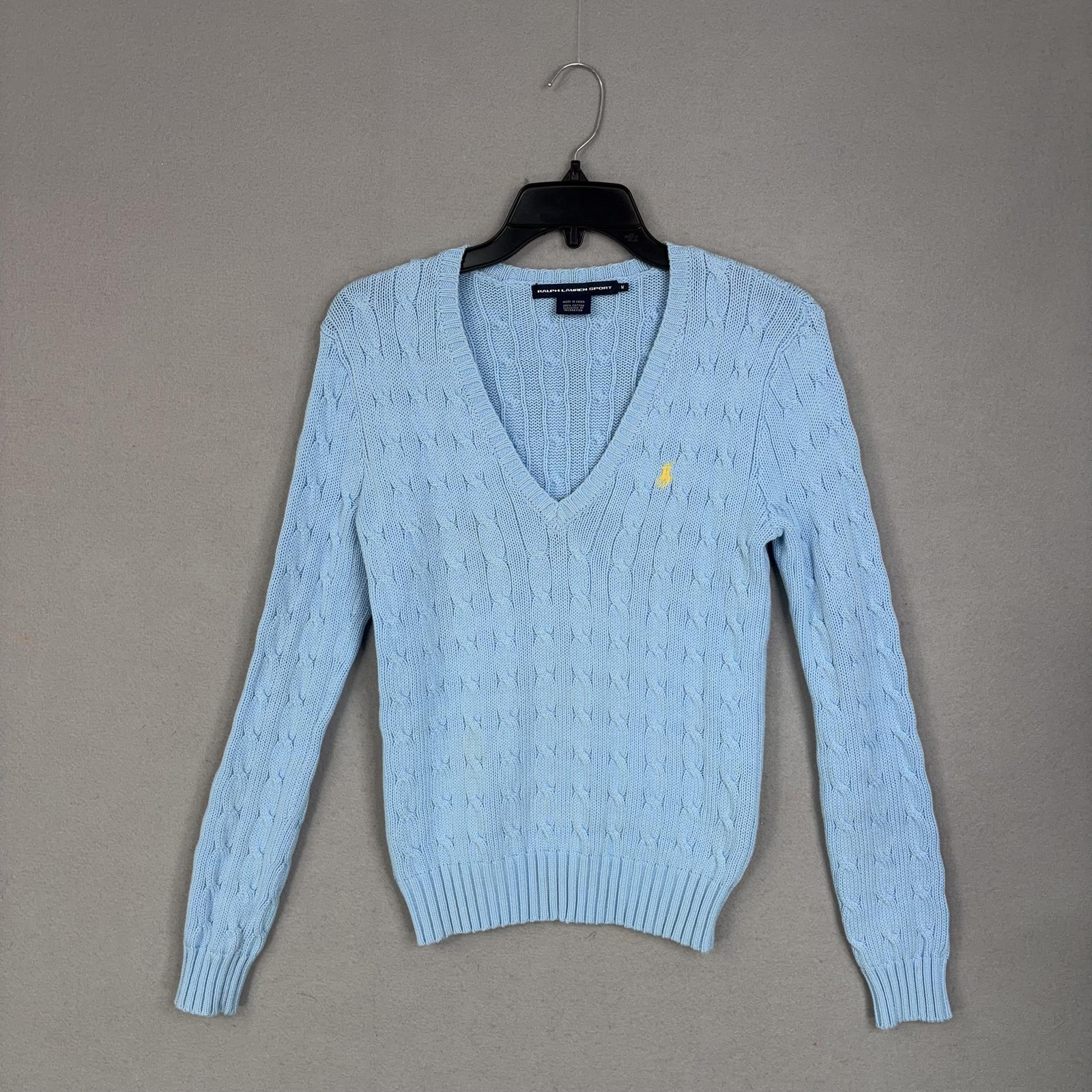 Ralph Lauren Sport Sweater Womens Medium Blue Cable Knit Preppy Minimal Classic