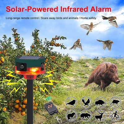 Solar Motion Sensor Alarm 13 Sounds Strobe Light Animal Repeller V1
