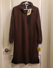 NEW Mondetta Women's Collared Long Sleeve Waffle Knit Sweater Dress Brown Size S