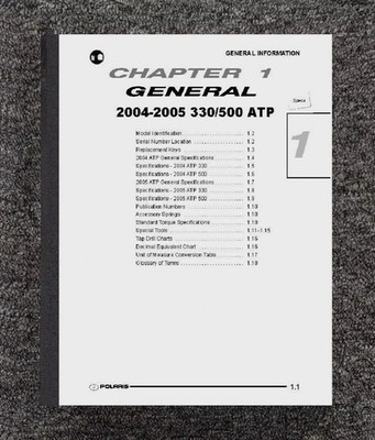 330 500 ATV SERVICE REPAIR MANUAL FITS 2004-2005 POLARIS 330 500 ATP 4X4 9919786