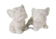 Blue Witch Unpainted Cruet Set French Bulldog, Handmade Ceramic Salt & Pepper