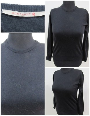 MONTAGUT Damen Rundhals Pullover Wolle Schwarz Brustumfang 34/36 UK M SKU Y18713