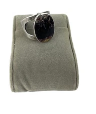 VTG. 70s Ring 925 Sterling Silver Sheffield Markings Agate Studio Piece Ring 9