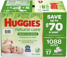 Natural Care Sensitive Baby Wipe Refill, Fragrance Free 1,088 Count 