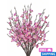 4 Artificial Plum Blossom Fake Wintersweet Long Stem Plastic Faux Fall Decor
