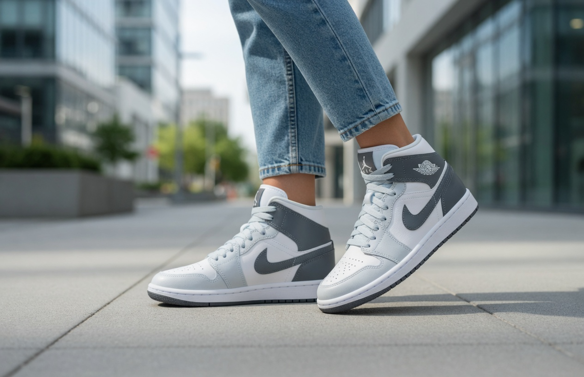 NIKE Air Jordan 1 MID Women's WHITE/SMOKE GREY-PURE PLATINUM