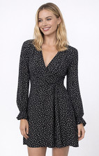 LULUS Navy White Polka Dot Wrap Mini Dress Size Small EUC