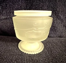 Frosted Glass TRINKET DISH Vintage Avon Skin-So-Soft CLEAN With Plastic Lid